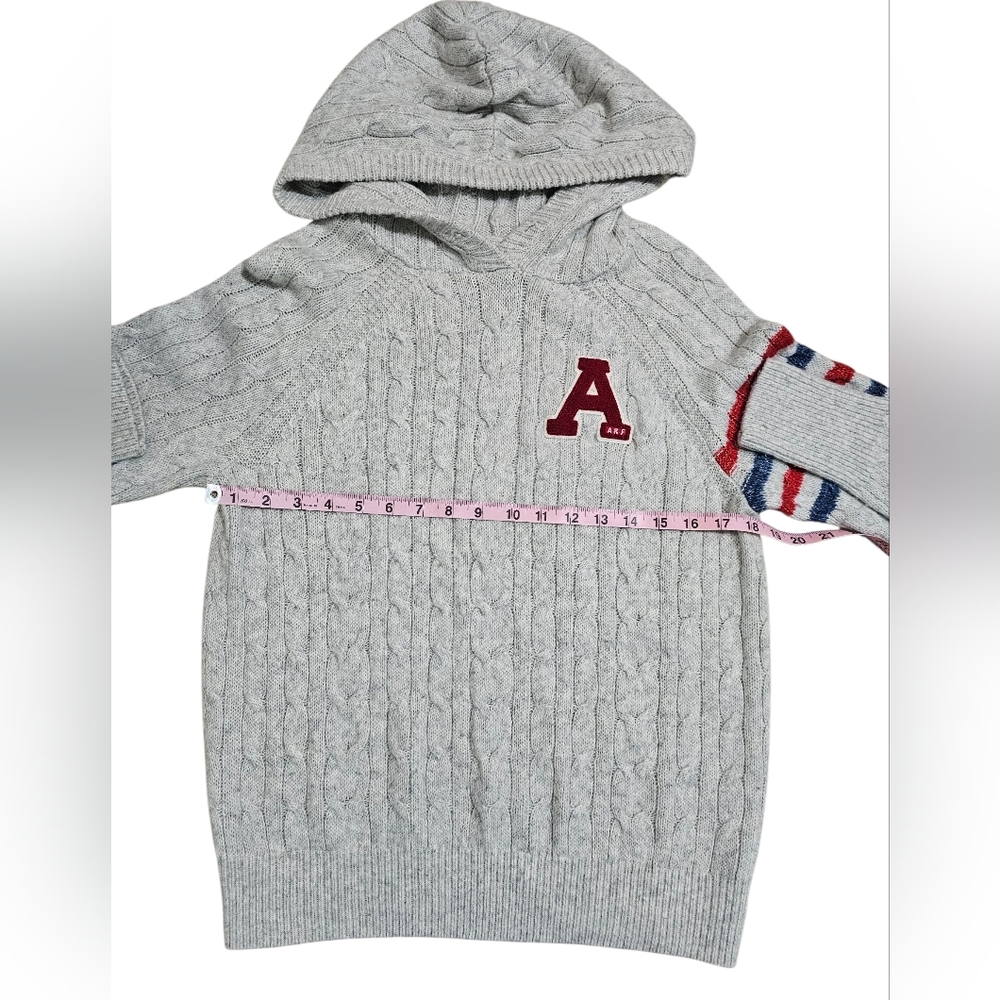 Abercrombie & Fitch Women Large Grey Cable Knit Hoodie Varsity Archival Y2K Rare - Picture 6 of 6